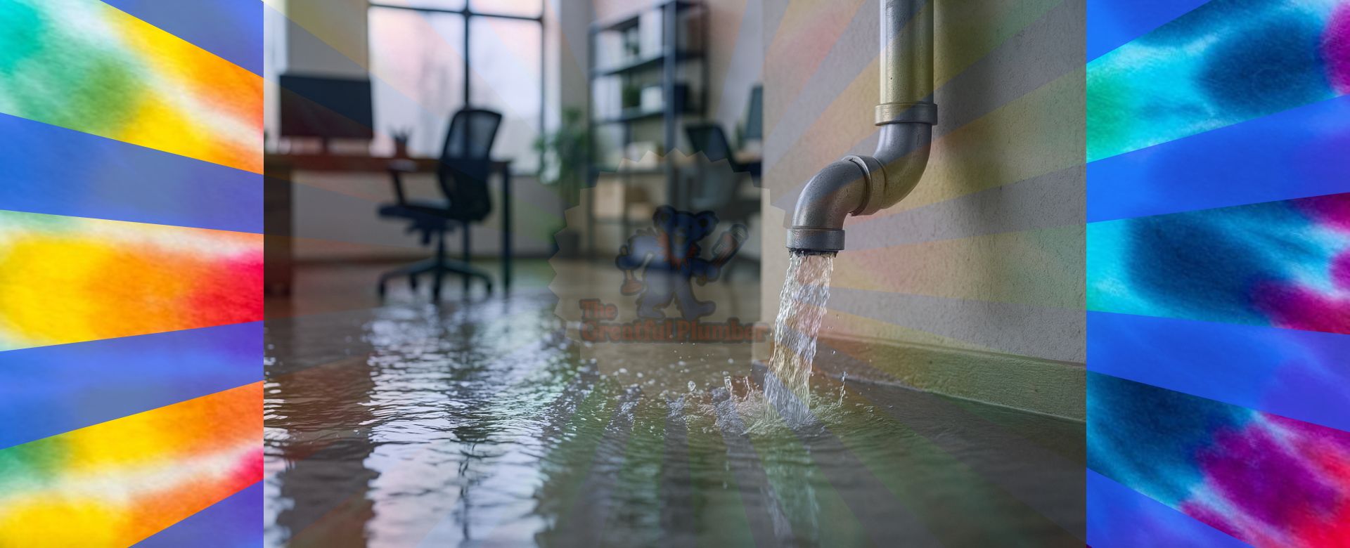 Water flooding a Jacksonville office due to a burst pipe, showing the impact of a commercial plumbing emergency.