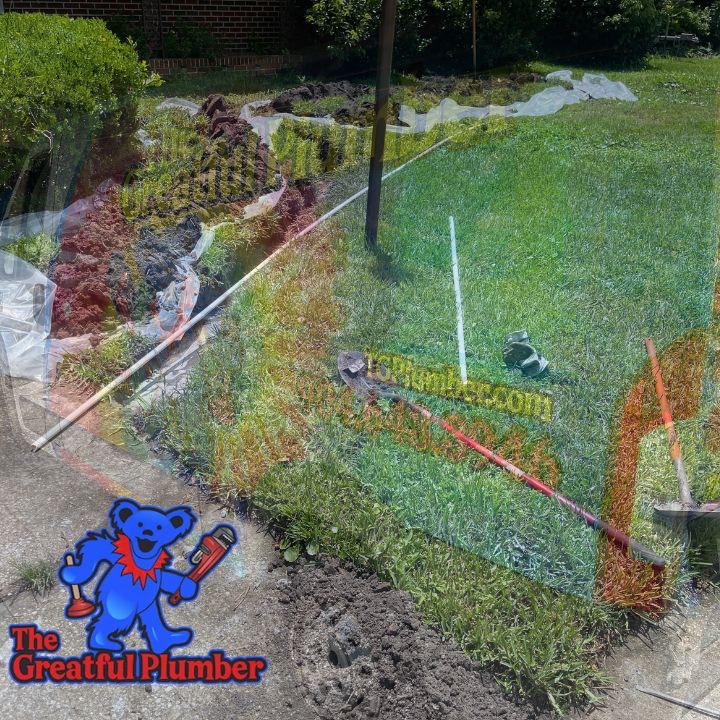 Professional sewer line excavation and repair work in San Marco Jacksonville showing exposed pipes and landscape restoration in 32207 neighborhood