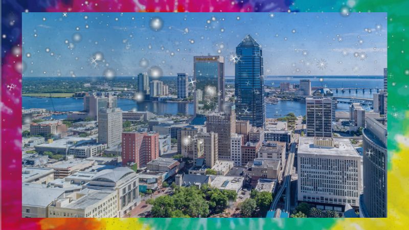 Jacksonville Florida skyline with winter snow overlay illustrating seasonal plumbing maintenance needs