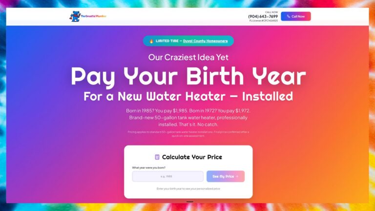 Pay Your Birth Year for a new water heater - The Greatful Plumber Jacksonville FL water heater replacement special