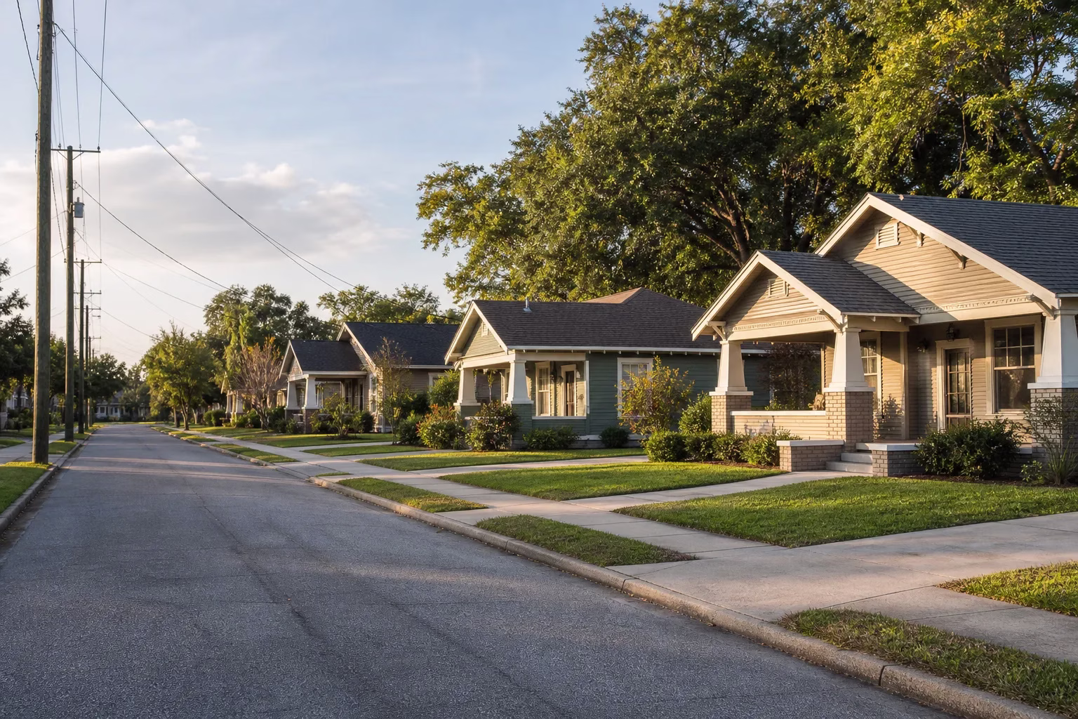 Row of 1920s craftsman bungalows on a Murray Hill street in Jacksonville